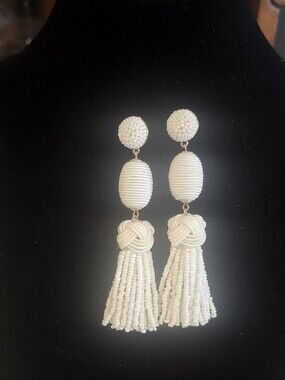 BaubleBar Statement Cream Beaded Tassel Drop Earrings Women's Jewelry